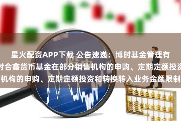 星火配资APP下载 公告速递：博时基金管理有限公司关于调整旗下博时合鑫货币基金在部分销售机构的申购、定期定额投资和转换转入业务金额限制